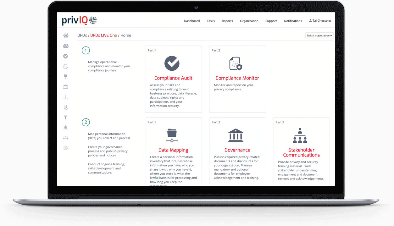A latop with a screenshot of the privIQ DPDx Dashboard